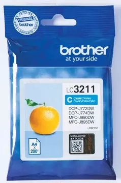 Een Brother inktcartridge, 200 pagina's, OEM LC-3211C, cyaan koop je bij ShopXPress