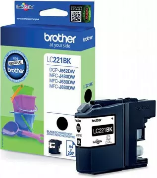 Een Brother inktcartridge, 260 pagina's, OEM LC-221BKBP, zwart koop je bij ShopXPress