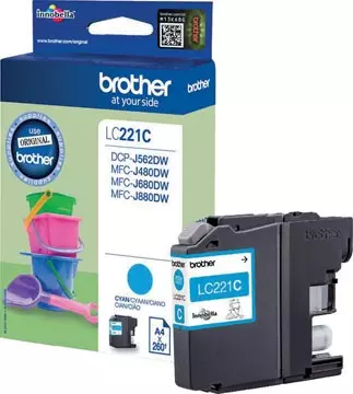 Een Brother inktcartridge, 260 pagina's, OEM LC-221CBP, cyaan koop je bij ShopXPress