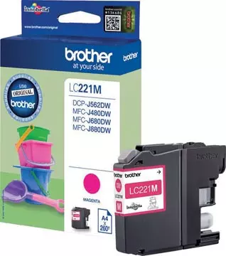 Een Brother inktcartridge, 260 pagina's, OEM LC-221MBP, magenta koop je bij ShopXPress