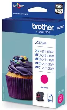 Een Brother inktcartridge, 600 pagina's, OEM LC-123M, magenta koop je bij ShopXPress