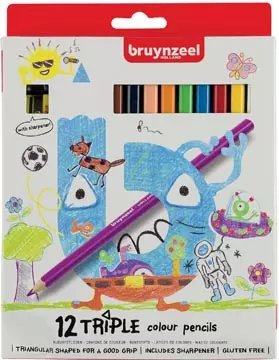 Een Bruynzeel Kids kleurpotloden Triple, blister van 12 geassorteerde kleuren koop je bij ShopXPress