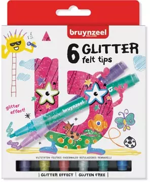 Een Bruynzeel Kids viltstiften Glitter, set van 6 stuks in geassorteerde kleuren koop je bij ShopXPress