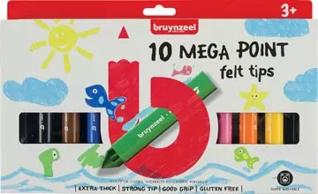 Een Bruynzeel Kids viltstiften Mega Point, blister van 10 geassorteerde kleuren koop je bij ShopXPress