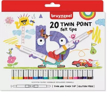 Een Bruynzeel Kids viltstiften Twin Point, set van 20 stuks in geassorteerde kleuren koop je bij ShopXPress