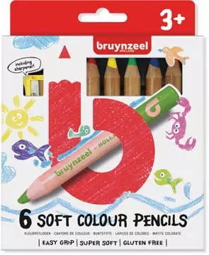 Een Bruynzeel Kids zachte kleurpotloden, set van 6 stuks in geassorteerde kleuren koop je bij ShopXPress