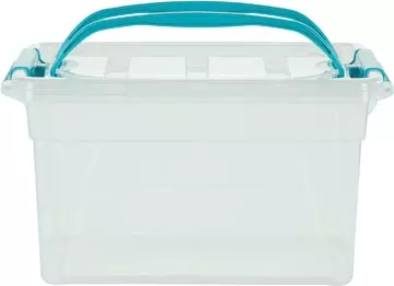 Een Whitefurze Carry Box opbergdoos 7 liter, transparant met blauwe handvaten koop je bij ShopXPress