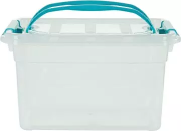 Een Whitefurze Carry Box opbergdoos 13 liter, transparant met blauwe handvaten koop je bij ShopXPress