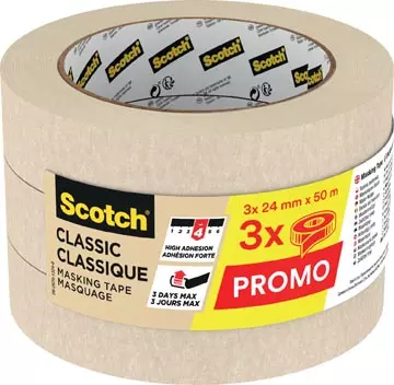 Een Scotch classic afplaktape, ft 24 mm x 50 m, pak van 3 stuks koop je bij ShopXPress