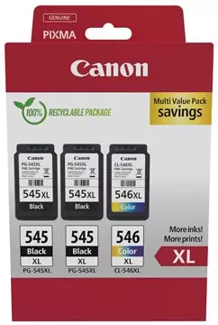 Een Canon inktcartridge 2 x PG-545XL + 1 x CL-546XL, 300 - 400 pagina's, OEM 8286B013, 4 kleuren koop je bij ShopXPress