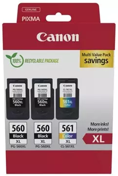 Een Canon inktcartridge 2 x PG-560XL + 1 x CL-561XL, 300 - 400 pagina's, OEM 3712C009, 4 kleuren koop je bij ShopXPress