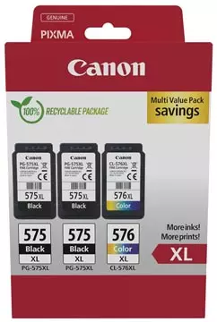 Een Canon inktcartridge 2 x PG-575XL + 1 x CL-576XL, 300 - 400 pagina's, OEM 5437C004, 4 kleuren koop je bij ShopXPress