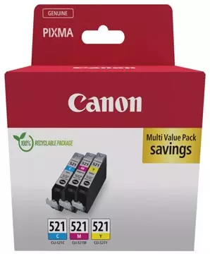 Een Canon inktcartridge CLI-521, 446 pagina's, OEM 2934B016, 3 kleuren koop je bij ShopXPress