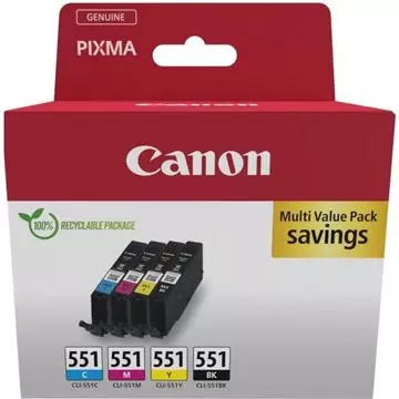 Een Canon inktcartridge CLI-551, 300-500 pagina's, OEM 6509B016, 4 kleuren koop je bij ShopXPress