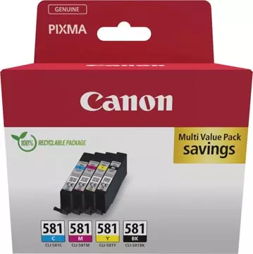 Een Canon inktcartridge CLI-581, 200 - 250 pagina's, OEM 2103C006, 4 kleuren koop je bij ShopXPress