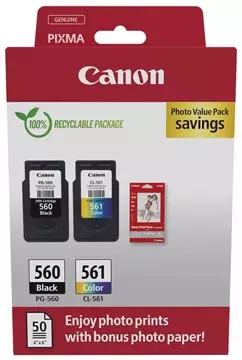 Een Canon inktcartridge PG-560/CL-561, 180 pagina's, OEM 3713C008, 4 kleuren koop je bij ShopXPress