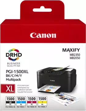 Een Canon inktcartridge PGI-1500XL, 1.020 - 1.200 pagina's, OEM 9182B010, 4 kleuren koop je bij ShopXPress