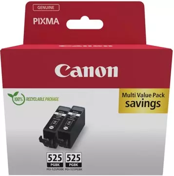 Een Canon inktcartridge PGI-525PGBK, 311 pagina's, OEM 4529B017, zwart, pak van 2 stuks koop je bij ShopXPress