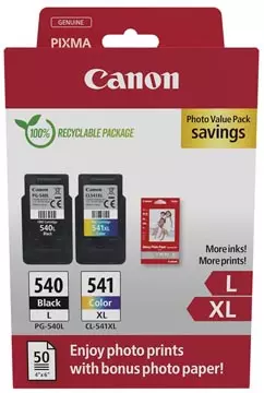 Een Canon photo value pack 1 x PG-540L + 1 x CL-541XL, 300 - 400, OEM 5224B012, 4 kleuren koop je bij ShopXPress