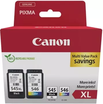 Een Canon photo value pack 1 x PG-545XL + 1 x CL-546XL, 300 - 400 pagina's, OEM 8286B012, 4 kleuren koop je bij ShopXPress