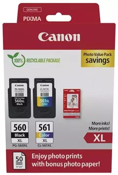 Een Canon photo value pack 1 x PG-560XL + 1 x CL-561XL, 300 - 400 pagina's, OEM 3712C008, 4 kleuren koop je bij ShopXPress