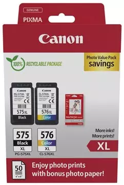 Een Canon photo value pack 1 x PG-575XL + 1 x CL-576XL, 300 - 400 pagina's, OEM 5437C006, 4 kleuren koop je bij ShopXPress