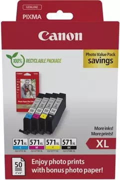 Een Canon photo value pack CLI-571XL, 375 - 895 foto's, OEM 0332C006, 4 kleuren koop je bij ShopXPress