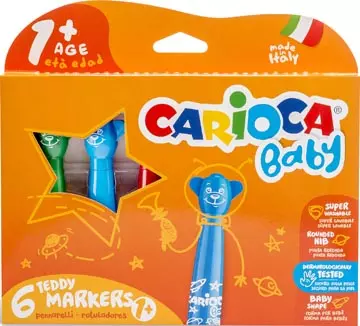 Een Carioca viltstift Baby Teddy, doos van 6 stuks in geassorteerde kleuren koop je bij ShopXPress