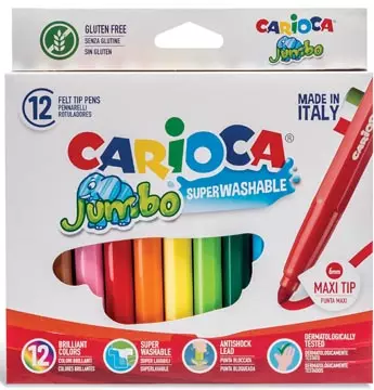 Een Carioca viltstift Jumbo Superwashable 12 stiften in een kartonnen etui koop je bij ShopXPress