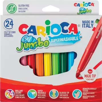 Een Carioca viltstift Jumbo Superwashable 24 stiften in een kartonnen etui koop je bij ShopXPress