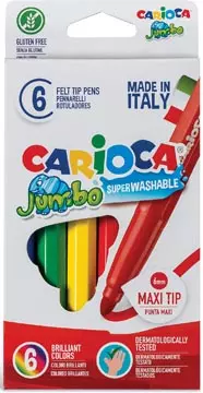 Een Carioca viltstift Jumbo Superwashable 6 stiften in een kartonnen etui koop je bij ShopXPress