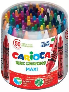 Een Carioca waskrijt Wax Maxi, plastic pot met 50 stuks in geassorteerde kleuren koop je bij ShopXPress