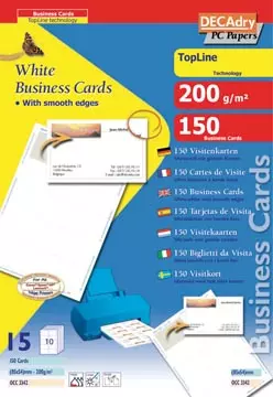 Een Decadry visitekaarten TopLine 150 kaartjes (10 kaartjes ft 85 x 54 mm per A4), rechte hoeken koop je bij ShopXPress