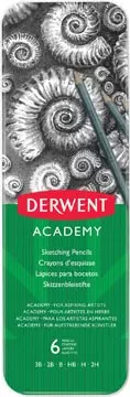 Een Derwent grafietpotlood Academy, blik van 6 stuks: 3B-2B-B-HB-H-2H koop je bij ShopXPress