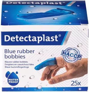 Een Detectaplast vingerbobs, rubber, latexvrij, blauw, pak van 25 stuks koop je bij ShopXPress