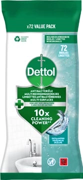 Een Dettol reiningsdoekjes antibacterieel, oceaanfris, pak van 72 stuks koop je bij Supplierz BV