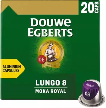 Een Douwe Egberts Lungo Moka koffiecapsules, pak van 20 stuks koop je bij ShopXPress