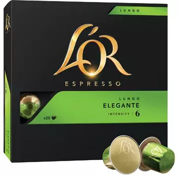 Een Douwe Egberts L'Or Intensity koffiecapsules, Lungo Elegante, pak van 20 stuks koop je bij ShopXPress