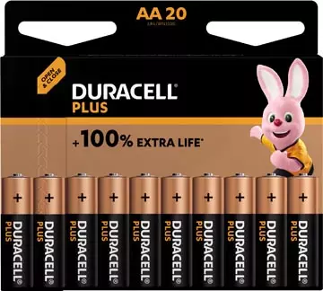 Een Duracell batterij Plus 100% AA, blister van 20 stuks koop je bij ShopXPress