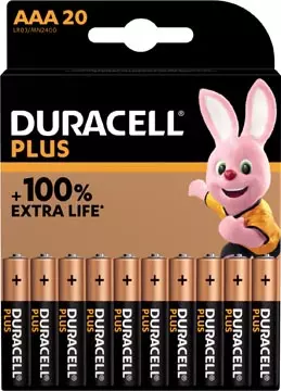 Een Duracell batterij Plus 100% AAA, blister van 20 stuks koop je bij ShopXPress