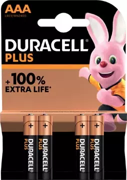 Een Duracell batterij Plus 100% AAA, blister van 4 stuks koop je bij ShopXPress