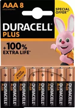 Een Duracell batterij Plus 100% AAA, blister van 8 stuks koop je bij ShopXPress