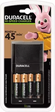 Een Duracell batterijlader Hi-Speed Advanced Charger, inclusief 2 AA en 2 AAA batterijen, op blister koop je bij ShopXPress