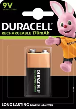 Een Duracell oplaadbare batterij 9V, op blister koop je bij ShopXPress