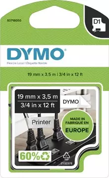 Een Dymo D1 flexibele nylontape 19 mm, zwart op wit koop je bij ShopXPress