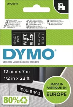 Een Dymo D1 tape 12 mm, wit op zwart koop je bij ShopXPress