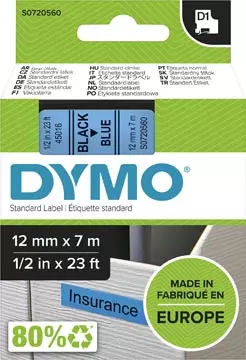 Een Dymo D1 tape 12 mm, zwart op blauw koop je bij ShopXPress