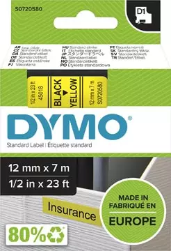 Een Dymo D1 tape 12 mm, zwart op geel koop je bij ShopXPress