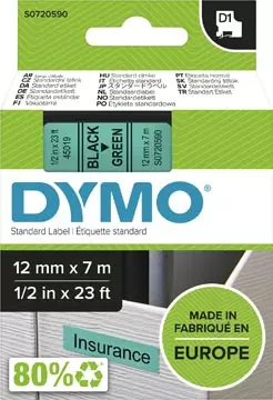 Een Dymo D1 tape 12 mm, zwart op groen koop je bij ShopXPress