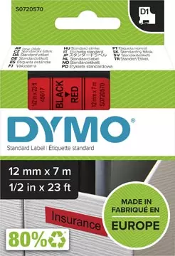 Een Dymo D1 tape 12 mm, zwart op rood koop je bij ShopXPress